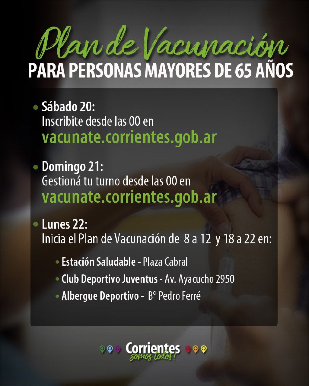 Inician campaña de vacunación para personas mayores de 65 años
