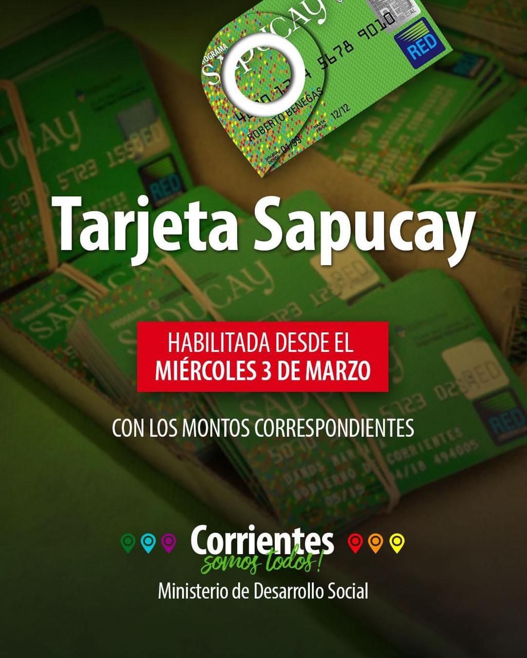 Desde el miércoles 3 se habilitan las tarjetas Sapucay