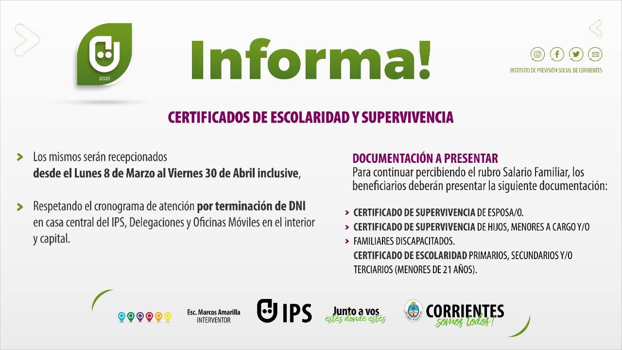 Certificados de Supervivencia y Escolaridad
