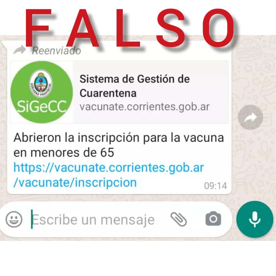 Desmienten que esté habilitada la vacunación para menores de 65 años