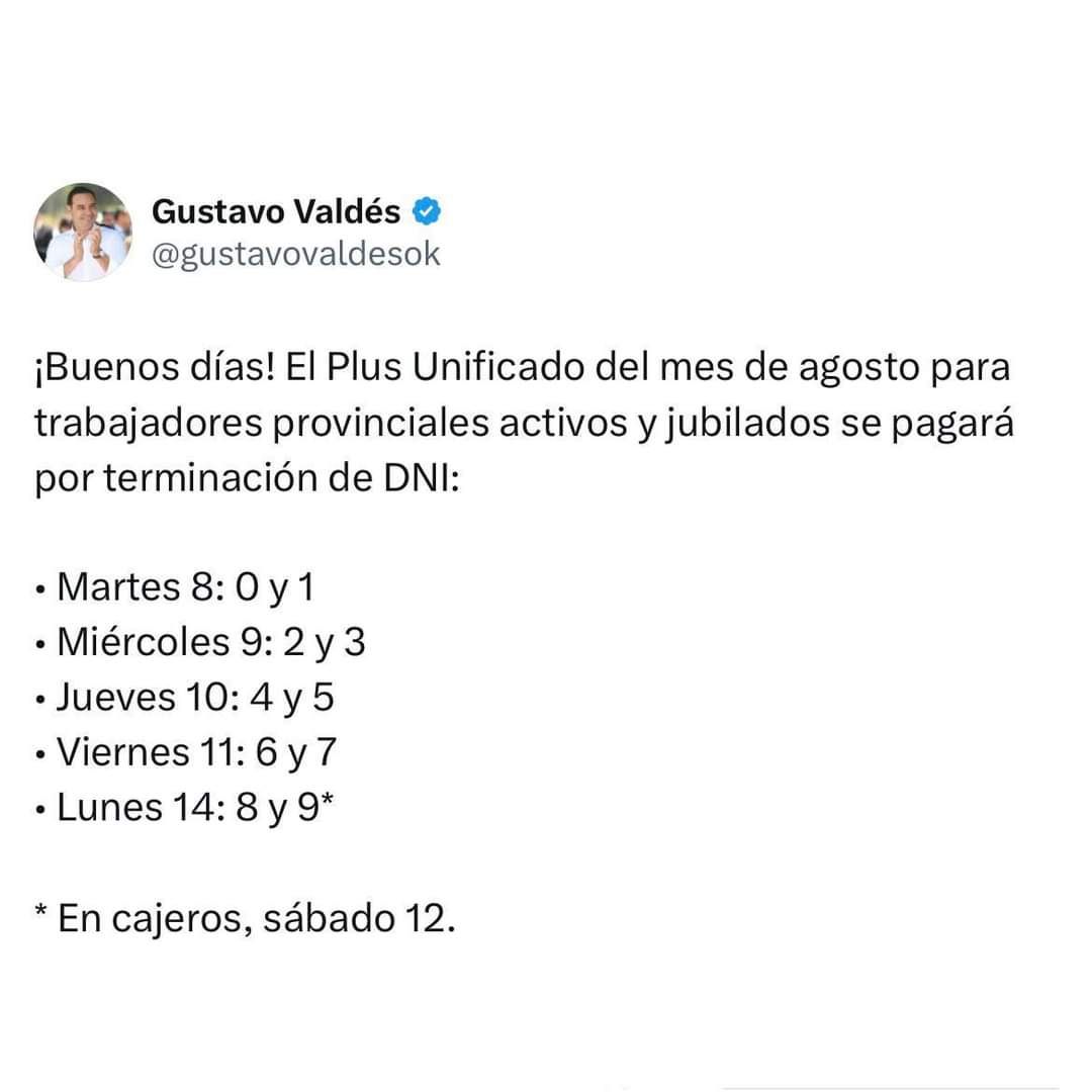 Confirmar el pago del Plus Unificado y Provincia